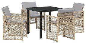 Conjunto de Jantar de Jardim com 5 Peças e Almofadas Bege de Poliéster
