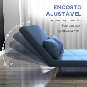 Sofá Cama de 2 Lugares Dobrável Estofado em Linho com Encosto Ajustável em 5 Posições e 2 Almofadas 120x75x85 cm Azul Escuro