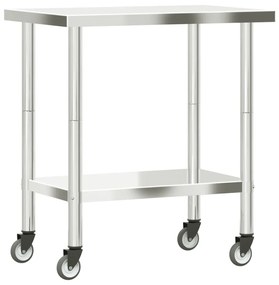 Mesa de trabalho de cozinha com rodas 82,5x55x85 cm aço inox.