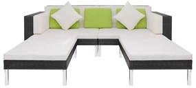 4 pcs conjunto lounge de jardim c/ almofadões vime PE preto