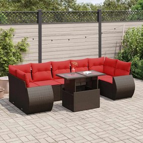 8 pcs conj. sofás jardim c/ almofadões vime PE/acácia castanho