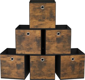 Conjunto de 6 caixas de arrumação 33 x 33 x 33 cm castanho vintage-preto