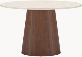 Mesa de jantar redonda efeito travertino e madeira Lanzo, Ø 120 cm