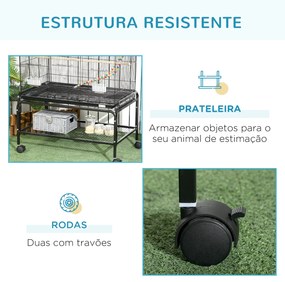 PawHut Gaiola para Pássaros com Rodas 79x49x133 cm Gaiola Metálica Gra