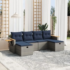 vidaXL 6 pcs conjunto sofás p/ jardim c/ almofadões vime PE cinzento