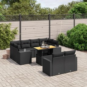 vidaXL 11 pcs conjunto sofás de jardim c/ almofadões vime PE preto