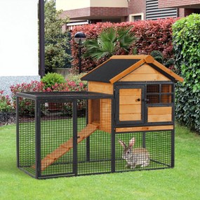 Coelheira para pequenos animais de estimação 2 níveis com bandeja removível de madeira e rampa de metal 122x63x92 cm para coelhos cobaios de madeira e