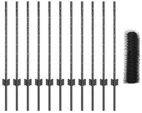 Postes de Cerca vidaXL 11 pcs U-Channel Cinza 80 cm Aço