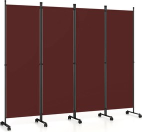 Biombo  Separador de Ambientes Dobrável de 4 Painéis, 221 x 35,5 x 173 cm, Rodas Multidirecionais com Travão, Castanho