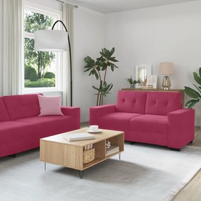 Conjunto de Sofá 3 Peças com Almofadas Vermelho Vinho em Veludo