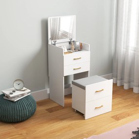 Toucador de Maquilhagem 3 em 1 com Banco Mesa de Maquilhagem com Espelho Gavetas e Bancada de Vidro Visível Toucador Moderno para Quarto 48x40x90 cm B