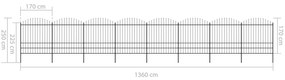 Cerca de jardim com topo em lanças (1,5-2)x13,6 m aço preto