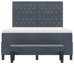 Cama com Mola Box com Colchão &amp; Banco Cinza Escuro 140x190 cm Veludo