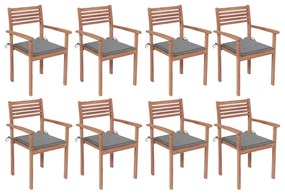 Cadeiras de jardim empilháveis c/ almofadões 8 pcs teca maciça