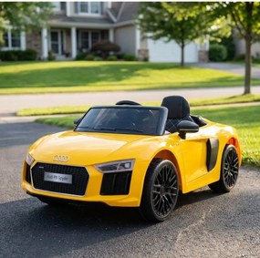 Carro elétrico para Crianças 12V AUDI R8 Spyder RS Rodas de EVA, controlo remoto Amarelo