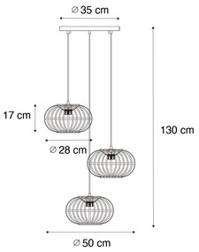 Candeeiro suspenso oriental bambu 3 luzes redondo - Amira Oriental