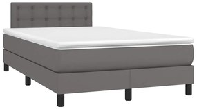 Cama box spring c/ colchão/LED 120x190cm couro artificial cinza