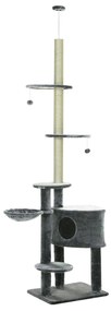 PawHut Árvore para arranhar para gatos 220-245 cm Altura Ajustável ao Teto com Plataformas Cinza Escuro