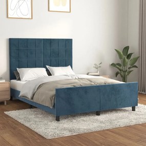 Estrutura de cama sem colchão 140x200 cm veludo azul-escuro