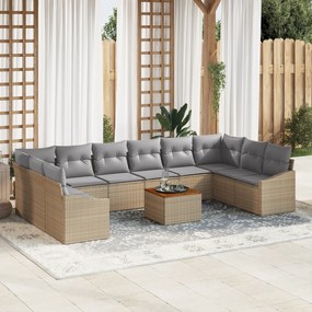 Conjunto de Sofá de Jardim de 11 Peças com Almofadas Bege Polirratã Ac