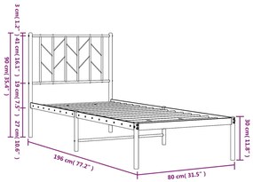 Estrutura de cama com cabeceira 75x190 cm metal branco