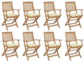 vidaXL Cadeiras de exterior dobráveis c/ almofadões 8pcs acácia maciça