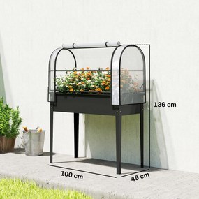 Floreira elevada em metal com orifício de drenagem, 100 x 49 x 136 cm, preto