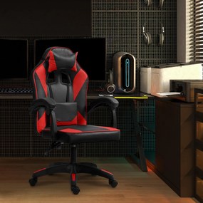 Cadeira de escritório em couro sintético preto e vermelho