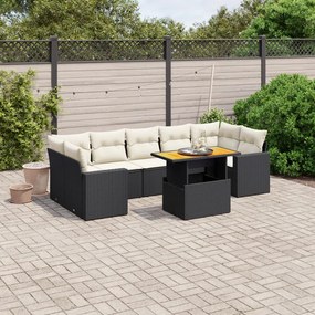 8 pcs conjunto sofás de jardim com almofadões vime PE preto