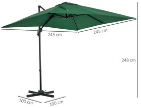 Chapéu de Sol de Jardim 245x245x245 cm Chapéu de Sol Excêntrico com Ro