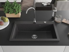 Mexen Elix lava-louça de granito de 1 cuba 800 x 500 mm, preto salpicado, sifão cromado - 6527801005-76