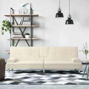 351927 vidaXL Sofá-cama com suporte para copos couro artificial cor creme