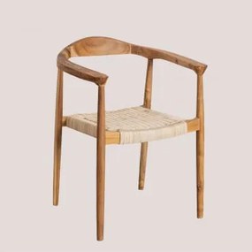 Pack De 2 Cadeiras De Jantar Com Braços Em Rattan E Madeira De Teca Kiemer Natural - Sklum