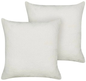 Conjunto de 2 almofadas decorativas em tecido bouclé branco 60 x 60 cm LEUZEA Beliani