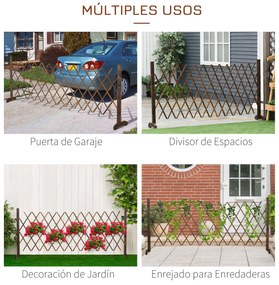 Outsunny Cerca de Madeira Extensível Barreira de Segurança para Cães Retrátil Multiuso para Decoração de Jardim Pátio 225x30x106cm Marrom