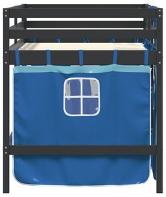 Cama alta p/ criança c/ cortinas 90x190 cm pinho maciço azul