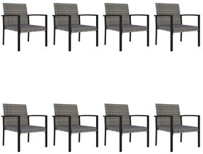 9 pcs conjunto de jantar para jardim vime PE cinzento