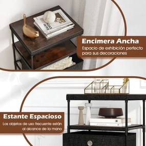 Cómoda com  3 gavetas gavetas de tecido 40 x 30 x 81 cm com superfície de madeira e estrutura metálica Castanho rústico e preto