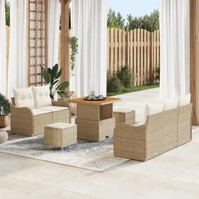 Conjunto de Sofá de Jardim vidaXL 8 Peças com Almofadas Bege Poliratta
