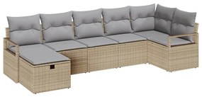 Conjunto de Sofá para Jardim de 7 Peças com Almofadas Bege Vime PE
