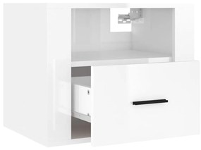 Mesa de cabeceira de parede 50x36x40 cm branco brilhante
