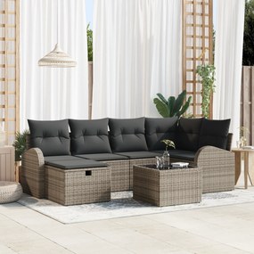 Conjunto de Sofá de Jardim de 7 peças com almofadas Cinza Rattan Polié