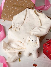 Conjunto pijama em veludo + peluche, para bebé cru