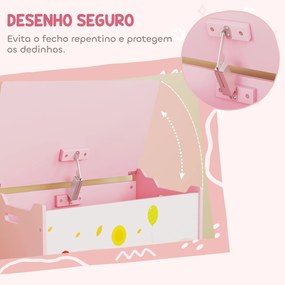 Baú de Brinquedos com Tampa Rebatível Fecho Suave Alças e Estampados de Animais 60x37x39 cm Rosa