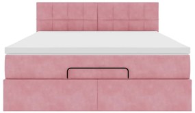 Estrutura de cama otomana com colchão 140x200 cm veludo rosa