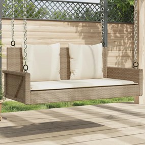 vidaXL Banco baloiço com almofadões 119x56x48 cm vime PE bege