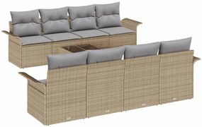 Conjunto de 9 Peças Sofá Jardim com Almofadas Bege Vime Polyester