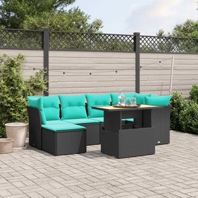 vidaXL 7 pcs conjunto de sofás p/ jardim c/ almofadões vime PE preto