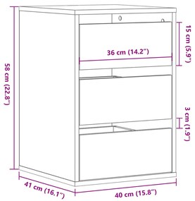 Cómoda com 3 Gavetas - 40x41x58 cm - derivados de madeira - carvalho c
