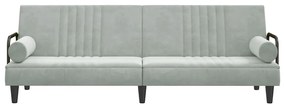 Sofá-cama com apoio de braços veludo cinzento-claro
